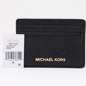 New Michael Kors Money Pieces Pebbled Leather Card Case Black Authentic